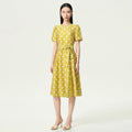 French Elegant Temperament Dot Party Dresses Crew Neck Short Sleeve High Waist Lace-up Slim A-line midi Dress Women Summer Dress