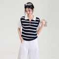 Loose Women's Summer Shirt Spring Fashion Simple Korean Style Embroidery Pattern Turn-down Collar Striped Top for Ladies