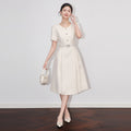 Fashion Young girls'dress Short Sleeve Button Solid High waist Romantic Daily Basic Commuter Style Summer Dresses