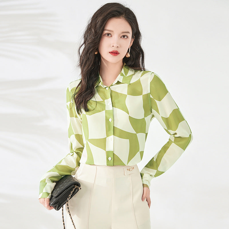 Women's Floral Shirt Regular Long Sleeve All-match Autumn Cleanfit Synthetic Material Short Sleeve Thin Non-deformable Ladies