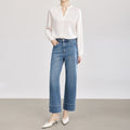 High Waist Straight Leg Cotton Jeans Women's Spring Season Casual Sle Four-Way Stretch Denim Pants