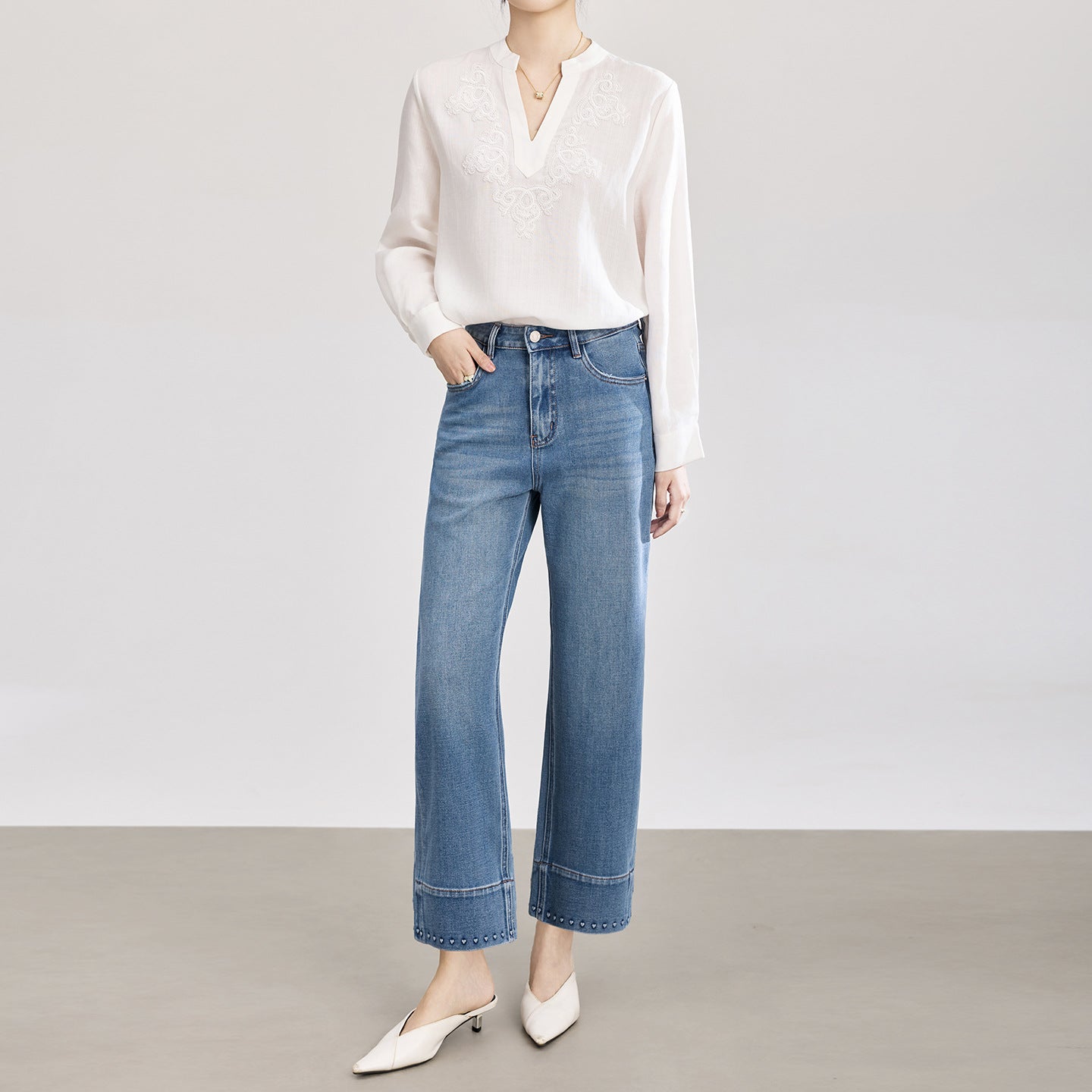 High Waist Straight Leg Cotton Jeans Women's Spring Season Casual Sle Four-Way Stretch Denim Pants