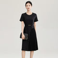 Elegant Slimming Waist Dress Commuter Drapey Style Women's High Waist Midi Skirt French Style Pure Color Summer Dress