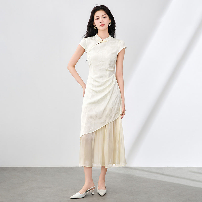 Dress for Women Summer Chinese Style Stand Up Neck Elegant Commuting A Line Long Dresses Clothing