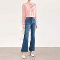 Women Denim Casual Jeans Autumn New Lycra Stretch Mid Waist Cotton Flares Pants