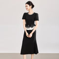 2-Piece Women Black Rhinestone O-Neck Ruffle Slim Midi Dress Elegant Luxury Formal Party Prom Robe Vestidos Street Clothes