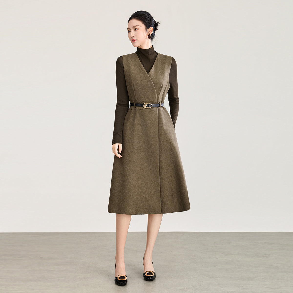 Women's Retro Fashionable Wool Vest Skirt Spring Autumn New Arrival High-End Elegant Gray Woolen Dress Mid-Length Skirts