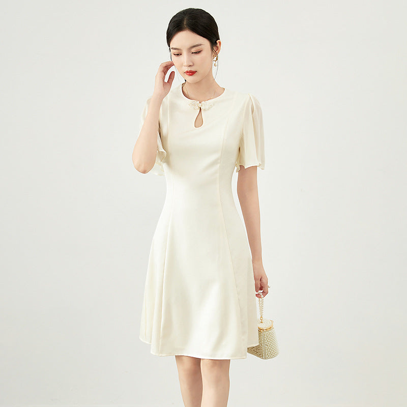 Women Dress Short Long Two Styles French Temperament Style Simple Dress Summer New Design Casual Versatile Dress