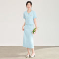Summer Women's Dress Set 2 Piece Elegant Short Sleeve Top and Midi Skirt Suit Casual Pink Blue Office Outfit Female Clothes