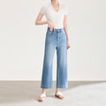 Summer Slimming Light Weight Straight Leg Jeans mid Waist Wide Leg Pants Women's Blue Denim Trousers Casual Wear