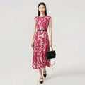 Spring New Pure Cotton Floral Print Sleeveless Dress Belted Waist A-Line Long Skirt Elegant Commute Style High Waist Cotton