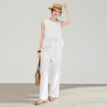 Summer Women's Clothing Matching Sets V Neck Sleeveless Waist Cinched Two Piece Short Set Polyester Casual Outfit For Woman