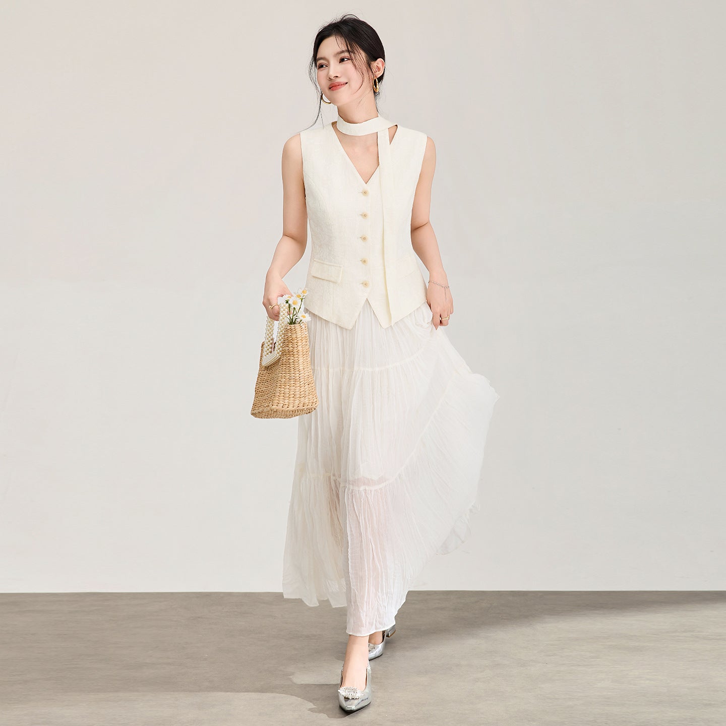Summer New High end Style Celebrity and Royal Sister Small Fragrance Style Suit Vest+Pants Two Piece Set