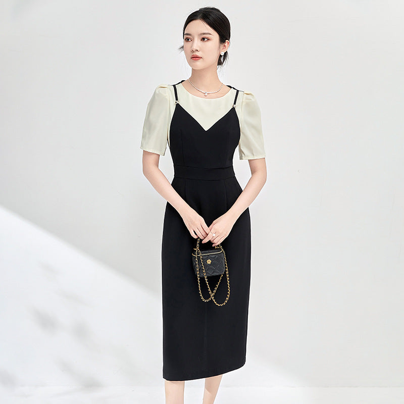 Sweet Style Butterfly Knot Square Collar Bodycon Short Sleeve Dress Hepburn Style Little Black Dress Evening Mini Dress