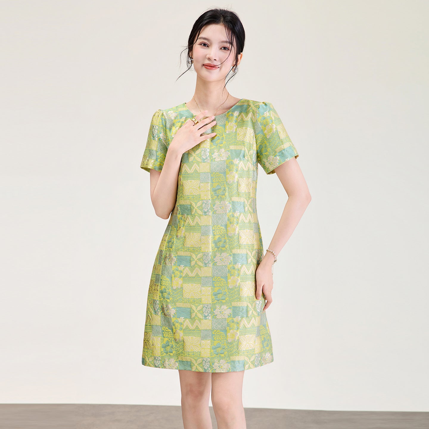 Summer Handmade Buckle New Style Song Brocade Silk Dress, Women's Mulberry Silk Style Short Sleeved Long Skirt