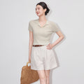 Summer Women's Polo Neck Short Sleeve Knitted Shirt Ultrafine Lyocell Linen Dense Weave Slim Fit Casual Style Elegant Quality