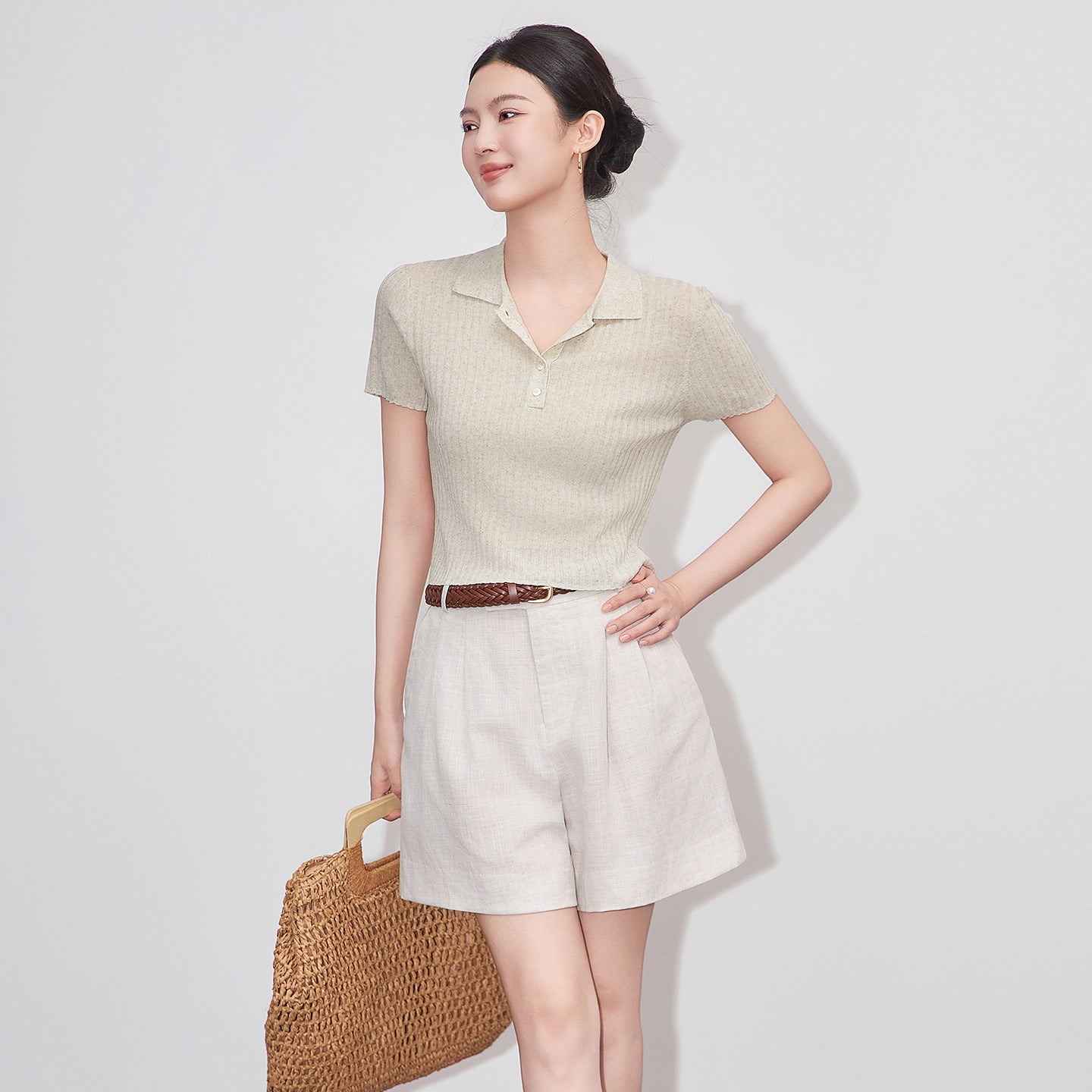 Summer Women's Polo Neck Short Sleeve Knitted Shirt Ultrafine Lyocell Linen Dense Weave Slim Fit Casual Style Elegant Quality