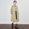 Long Loose Coat with Collar Plaid Splicing British Style Women's Elegant Fashion Windbreaker Outerwear Cotton Viscose Blend