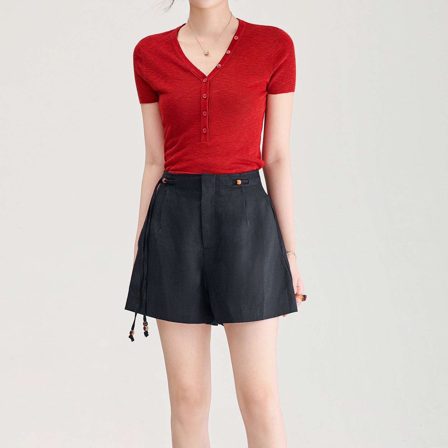 Ultrafine Merino Wool Knitwear Women's V-neck Three-quarter Sleeve Slim Fit Casual Style Elegant Commute Top