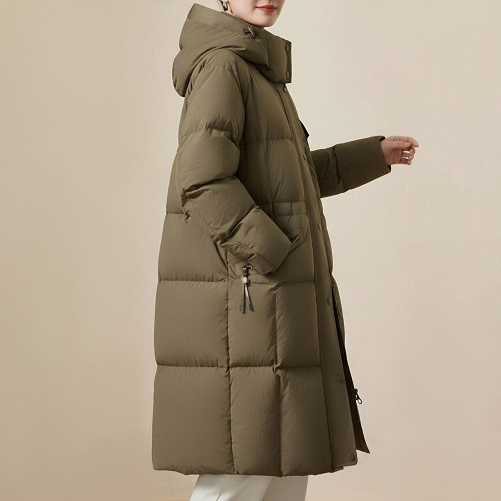 Women's Winter Fashion Thickened Long Cotton Jacket Hooded down Coat Loose Slimming Outerwear Polyester Fabric Zipper Closure