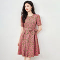 Fashionable French Style Printed Dress Summer New Arrival Belted Waist Tie Bubble Sleeve Mini Dress Elegant Quality