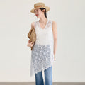 New Lace Trim Cotton Blend Longline Vest Open Back Hook Embellished Sleeveless round Neck Cover up Summer Artistic Retro Style