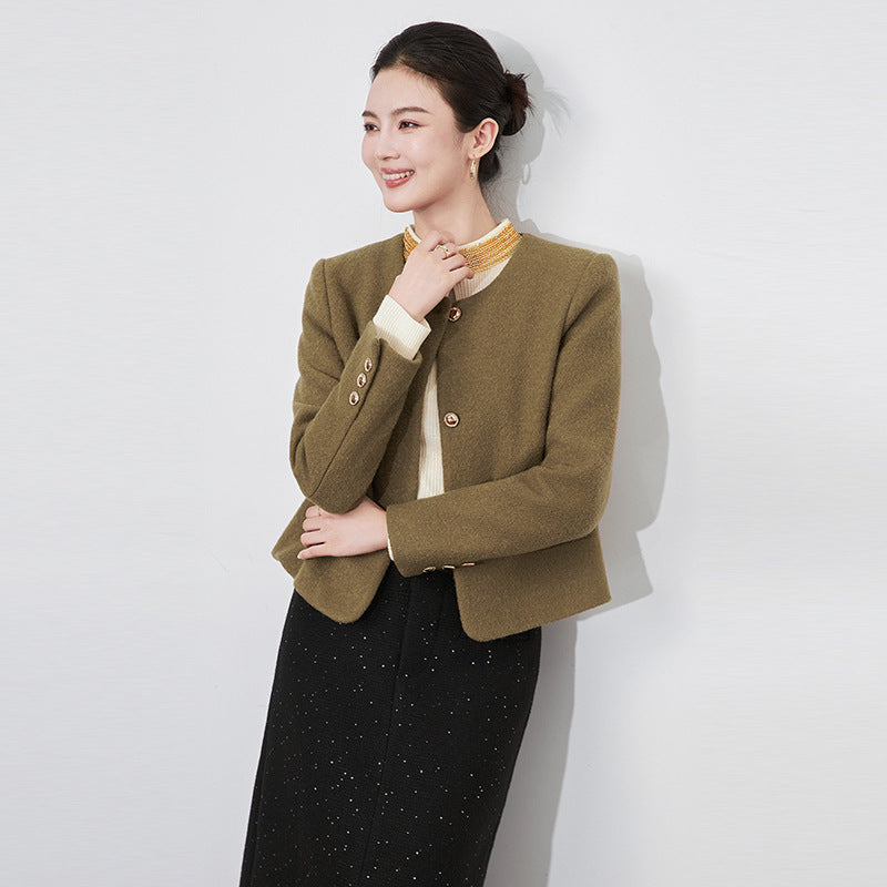 New Women's Coat Spring Autumn Jacket Small Fragrant Style Without Collar Short Slim Temperament Short Top Suit Coat