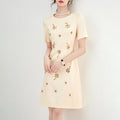 Casual Short Sleeve Crystal Design Simple Solid Romantic Daily Basic Vacation Style Women's Short Dresses