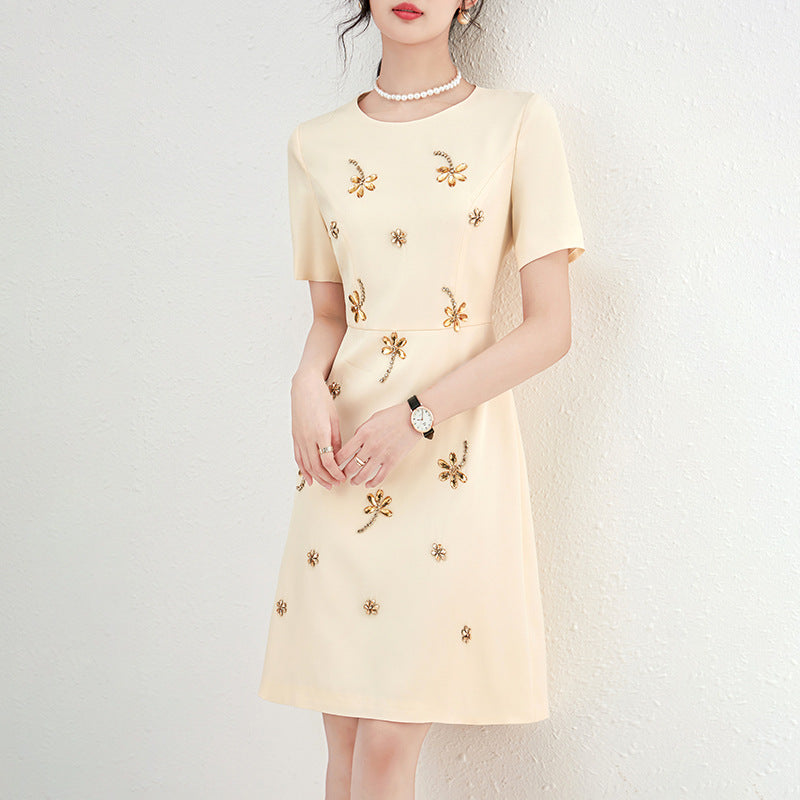 Casual Short Sleeve Crystal Design Simple Solid Romantic Daily Basic Vacation Style Women's Short Dresses