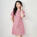 Wedding Guest Dress Women's Summer New Style Reversible Sequin Midi Dress Vintage A-Line Skirt Short Sleeve round Neck Dress