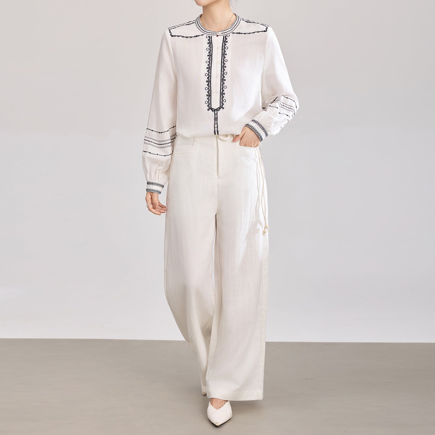 Embroidery Women's Front Buttons Shirt Cotton Long Sleeve Top Spring Lady Retro Blouse New Color