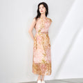 Summer New Women's French V-neck Elegant Vacation Style Waist Strap Dress Printed Long Dress Women