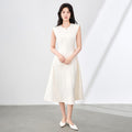 French Sleeveless Vest Dress Midi A-Line Skirt Spring Autumn Style Team Image Pure Color round Neck No Sleeve mid Waist