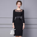 Autumm Winter Black Patchwork Mesh Sheer Sexy Long Dress Women Elegant Bodycon Dress Vintage Bodycon Luxury Dresses