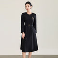 Fashion Spring Autumn Knitting Cotton Black Red Long Dress Long Sleeve Office Lady Dress Women Slim Fit Runway O-neck Robe