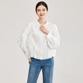 Romantic Atmosphere Long Sleeve Embroidered Shirt Loose Top for Commuting Women Breathable Comfortable French Style