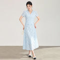 Elegant Hollow out Lace Short Sleeve High Waist Dress with Belt French Style A-Line Midi Dress for Women 25-29 Years Old