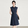 Slimming Pure Color Summer New Style Women's Dress Fashionable Shirt Design French Style Waist-Cinching Elegant Commute