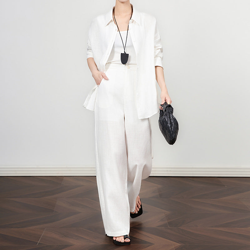High-End Cotton Linen Women's Casual Shirt Summer Fashion Retro Linen Sun Protection Loose Feelings Matching Set