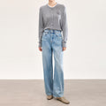 High Waist Slimming Light Blue Casual Cotton Denim Straight Leg Jeans for Women High Waist Straight Leg Jeans