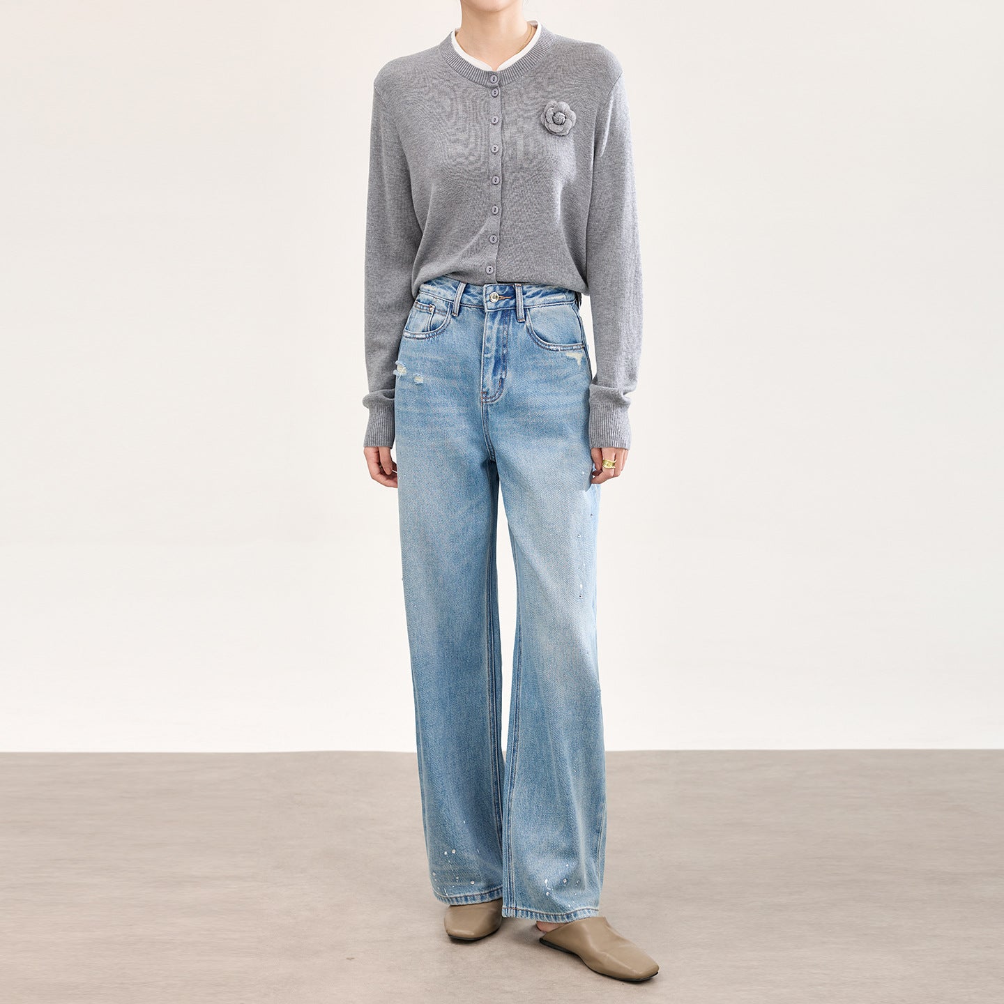 High Waist Slimming Light Blue Casual Cotton Denim Straight Leg Jeans for Women High Waist Straight Leg Jeans