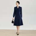 Spring Commute Women's Dress Chiffon Waist Cinching Sash Floating Collar Long Sleeve Zipper Back H-Line Thick Chiffon Dress