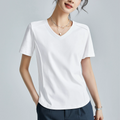 Summer Women's White Mercerized Cotton T-Shirt | 3D Stitching Round Neck Basic Top | Plus Size Slim Fit Layered Casual Blouse