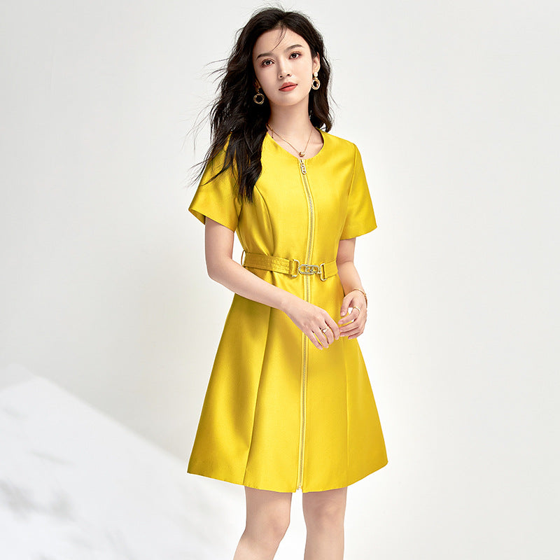 Mid Dress with Belt Woman New V Neck A Line Short Sleeve Office Lady Vestidos Summer Female African Dinner Robe
