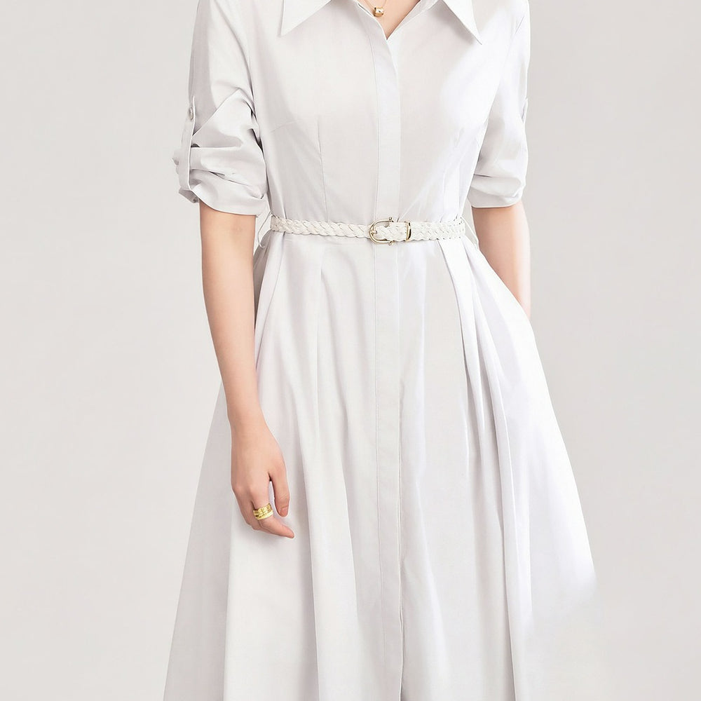 White Long Sve irt Dr Women's Simple Commute Spring Ele Long Dr Cotton Modal Fabric Workwear