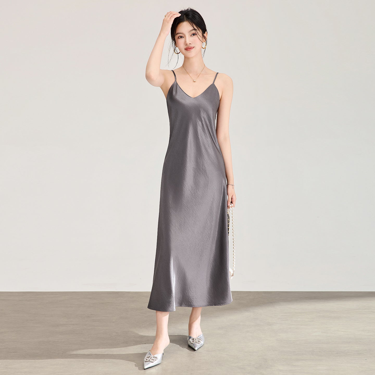 Summer New Women's 100% Mulberry Silk Satin Nightdress Heavy 19mm Silk Long Halter Suspender Skirt