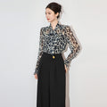 French Vintage Print Chiffon Tie Neck Women's Shirt Fashionable Long Sleeve Spring Style Elegant Commute City Chic Polyester
