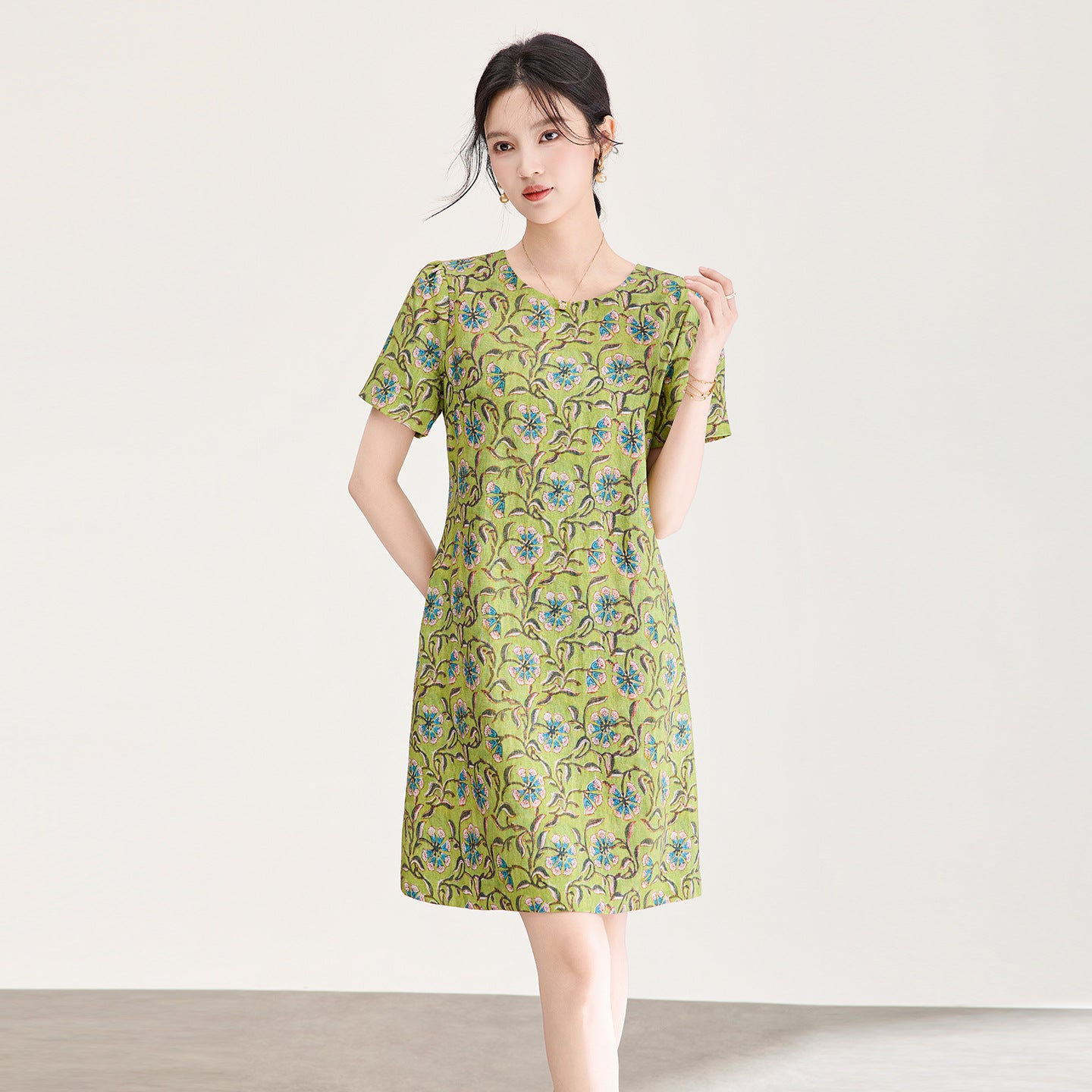 Summer Dress Short Sleeve Print O-neck Vintage Plus Size Lady Vintage Floral Women Dress
