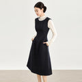 Elegant Thick Wool Vest Dress Sleeveless Waist-Cinched Slim Fit Beaded Mid-Length French Style Commute-Quality for Women