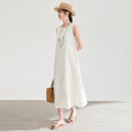Summer Style Embroidered Heavy Work Cotton Sleeveless Holiday Dress Women's High Waist A-Line Midi Dress Fresh Sweet Style